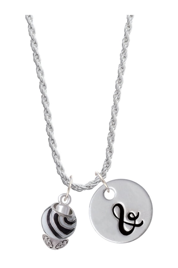 Silvertone Wide Zebra Print Spinners Silvertone Script Initial Disc - & - Charm Necklace, 20"+3"