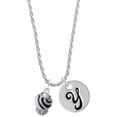 thumbnail image 1 of Delight Jewelry Silvertone Wide Zebra Print Spinners Silvertone Script Initial Disc - Y - Charm Necklace, 20"+3", 1 of 4