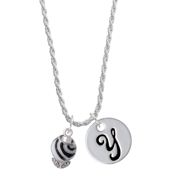 Delight Jewelry Silvertone Wide Zebra Print Spinners Silvertone Script Initial Disc - Y - Charm Necklace, 20"+3"