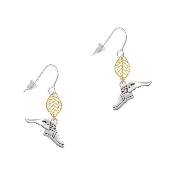 Delight Jewelry Silvertone Winged Shoe - Mascot Goldtone Leaf French Earrings