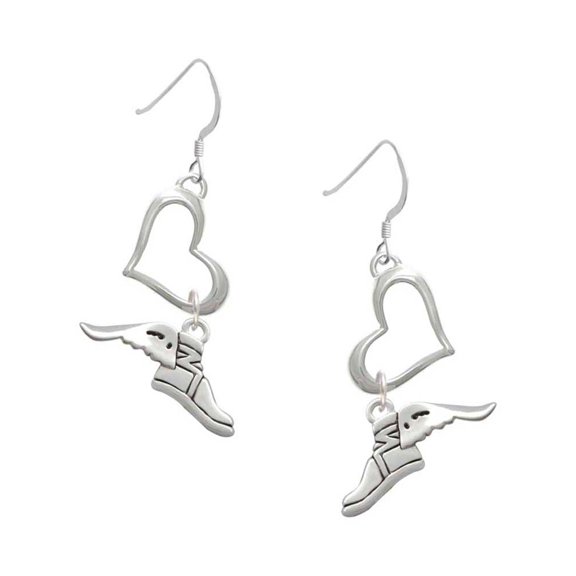 Delight Jewelry Silvertone Winged Shoe - Mascot Open Heart French Earrings