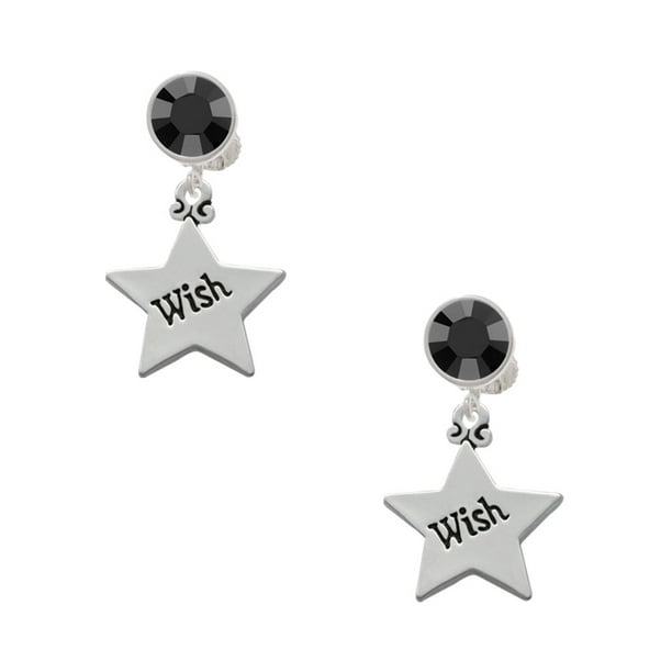 Delight Jewelry Silvertone Wish Star Black Crystal Clip on Earrings