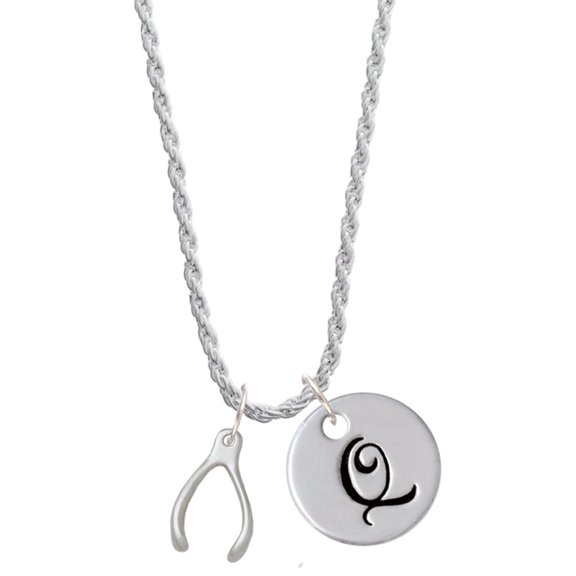 Delight Jewelry Silvertone Wishbone Silvertone Script Initial Disc - Q - Charm Necklace, 20"+3"