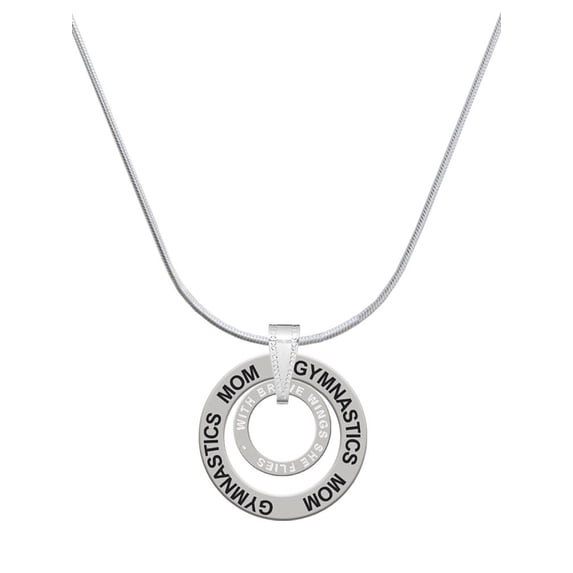 Delight Jewelry Silvertone With Brave Wings Eternity Ring Gymnastics Mom Ring Charm Necklace, 18"