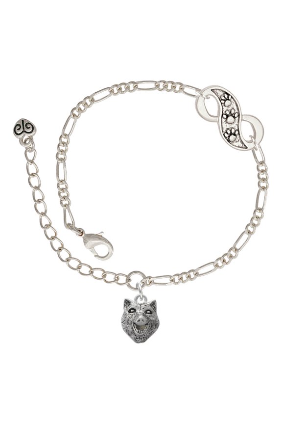 Silvertone Wolf Head Silver-tone Paw Infinity Link Chain Bracelet, 6"+2" Extender