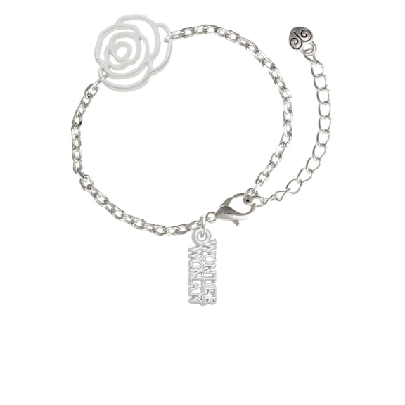 Delight Jewelry Silvertone Wonder Woman Silver-tone Flower Link Chain Bracelet, 6.75"+2" Extender