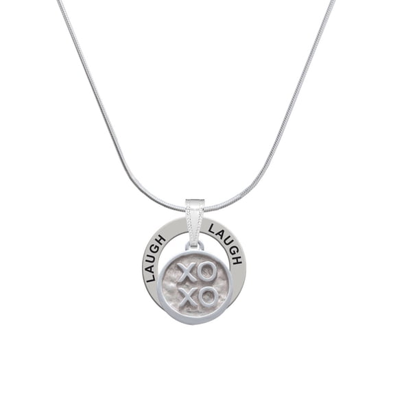 Delight Jewelry Silvertone XOXO - Round Seal Laugh Ring Charm Necklace, 18"