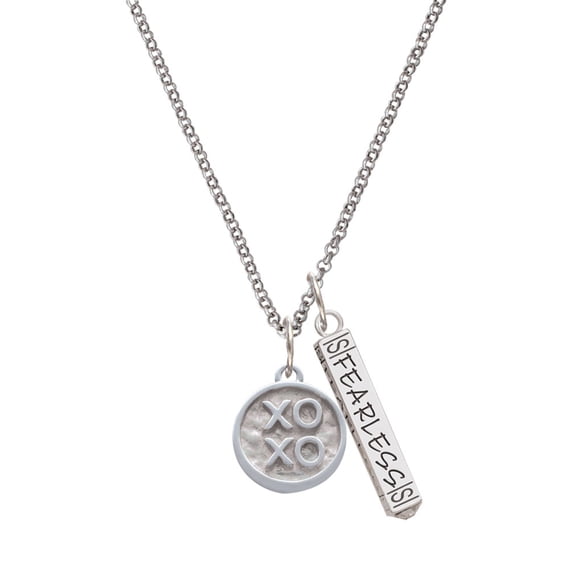 Delight Jewelry Silvertone XOXO - Round Seal Silvertone Fearless Bar Charm Necklace, 23"