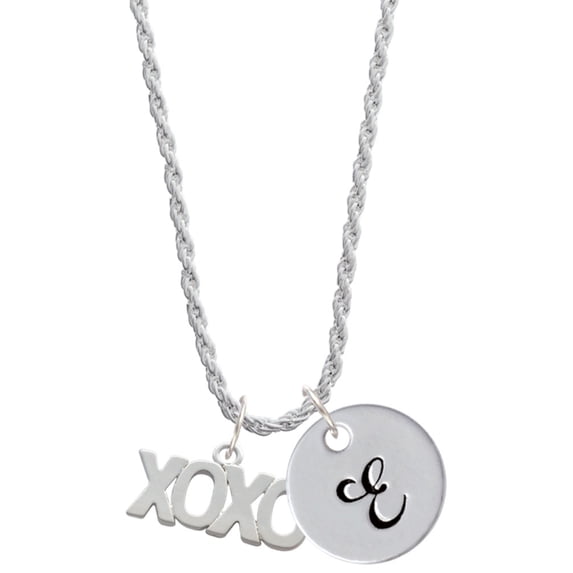 Delight Jewelry Silvertone XOXO Silvertone Script Initial Disc - E - Charm Necklace, 20"+3"