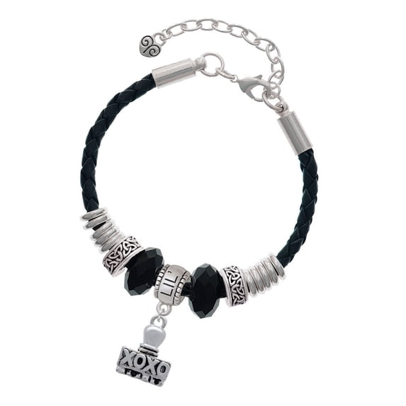 Delight Jewelry Silvertone XOXO Stamp Middle Sister Celtic Knot Leather Bead Bracelet, 7"+2" Extender