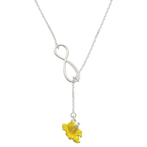 Delight Jewelry Silvertone Yellow Hibiscus Flower Silver tone Elegant Infinity Lariat Necklace