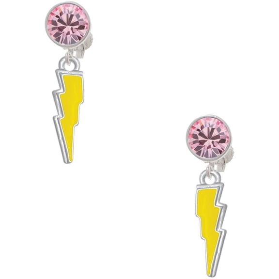 Delight Jewelry Silvertone Yellow Lightning Bolt Pink Crystal Clip on Earrings