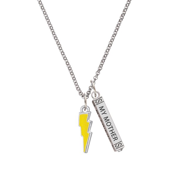 Delight Jewelry Silvertone Yellow Lightning Bolt Silvertone Always My Mother Bar Charm Necklace, 23"
