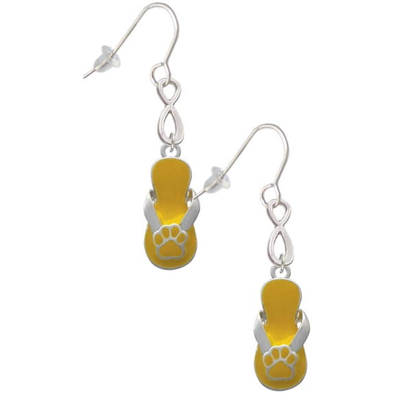 Delight Jewelry Silvertone Yellow Paw Flip Flop Silver tone Infinity French Earrings