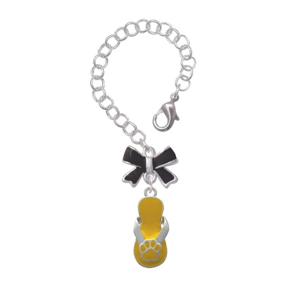 Delight Jewelry Silvertone Yellow Paw Flip Flop - Silvertone Black Bow Charm Accessory for Tumblers and Thermal Cups