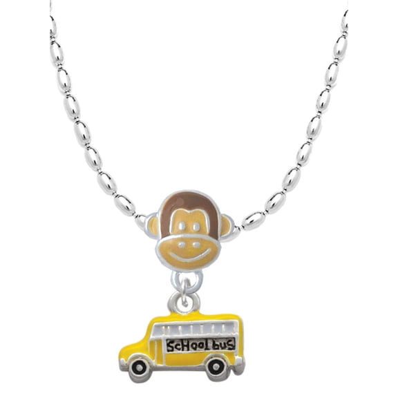 Delight Jewelry Silvertone Yellow School Bus Side Mia Monkey Charm Necklace