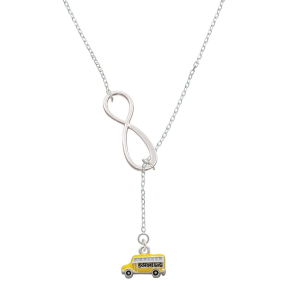 Delight Jewelry Silvertone Yellow School Bus Side Silver tone Elegant Infinity Lariat Necklace
