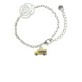 thumbnail image 1 of Delight Jewelry Silvertone Yellow School Bus Side Silver-tone Flower Link Chain Bracelet, 6.75"+2" Extender, 1 of 4