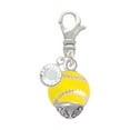 thumbnail image 1 of Delight Jewelry Silvertone Yellow Softball with Stitching Spinner - Silvertone Clip on Charm with Clear Crystal Drop, 1 of 4