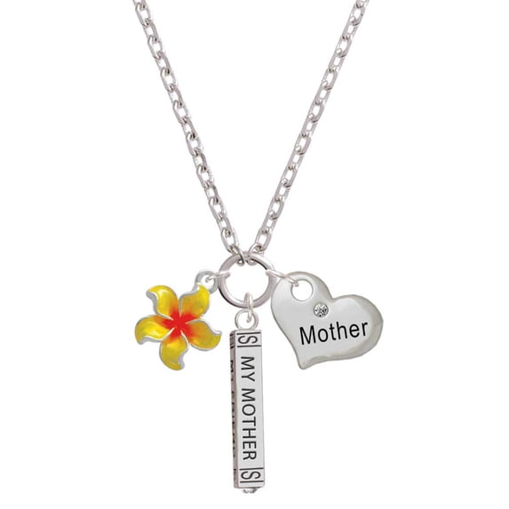 Delight Jewelry Silvertone Yellow and Orange Plumeria Flower Always My Mother Bar Zoe Necklace