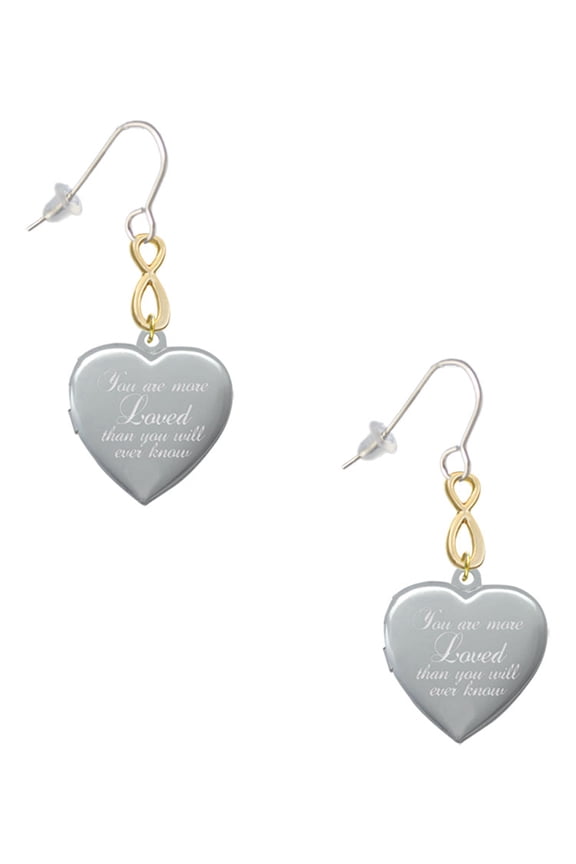 Silvertone You Are More Loved Engraved Locket Gold Tone Infinity French Earrings
