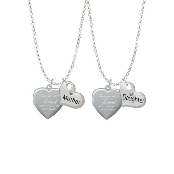Delight Jewelry Silvertone You Are More Loved Engraved Locket Mother & Daughter Heart Necklaces (Set of 2), 19"+2"