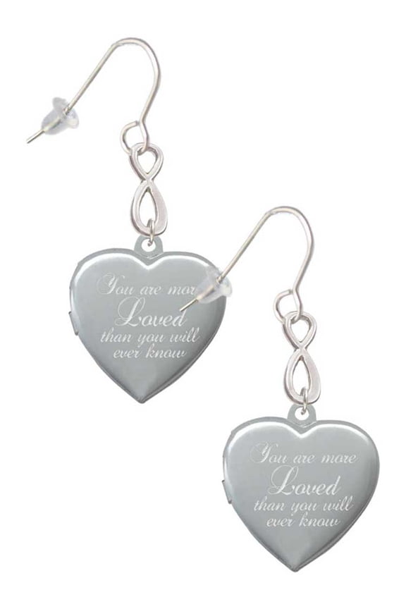 Silvertone You Are More Loved Engraved Locket Silver tone Infinity French Earrings