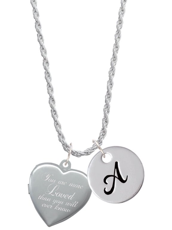 Silvertone You Are More Loved Engraved Locket Silvertone Script Initial Disc - A - Charm Necklace, 20"+3"