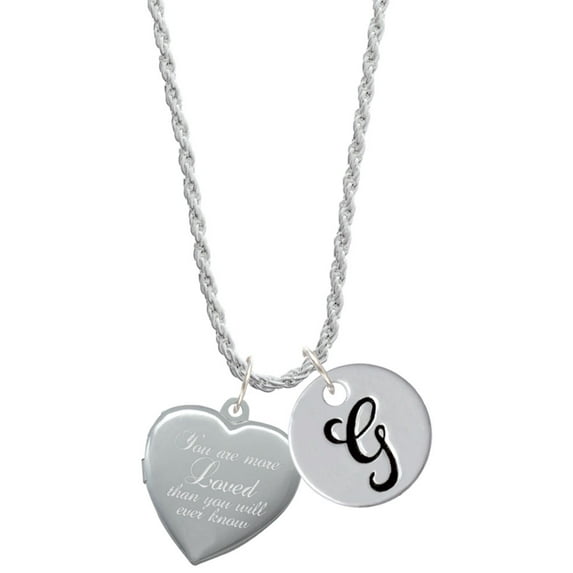 Delight Jewelry Silvertone You Are More Loved Engraved Locket Silvertone Script Initial Disc - G - Charm Necklace, 20"+3"