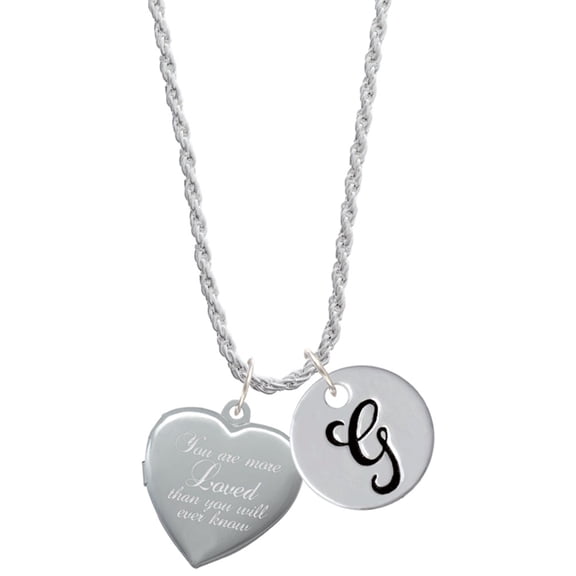 Delight Jewelry Silvertone You Are More Loved Engraved Locket Silvertone Script Initial Disc - G - Charm Necklace, 20"+3"