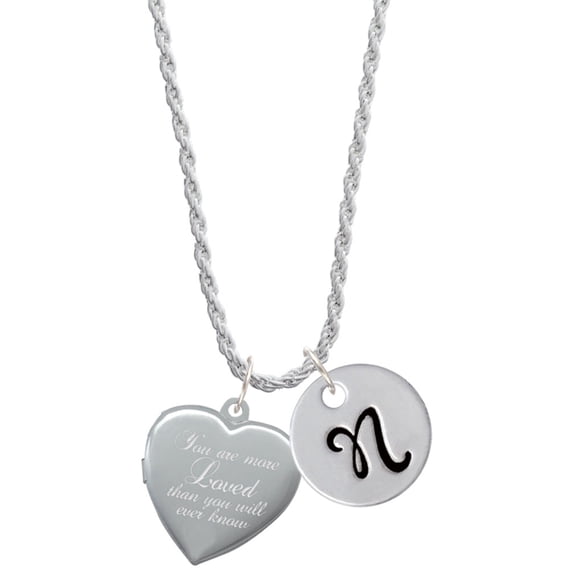 Delight Jewelry Silvertone You Are More Loved Engraved Locket Silvertone Script Initial Disc - N - Charm Necklace, 20"+3"