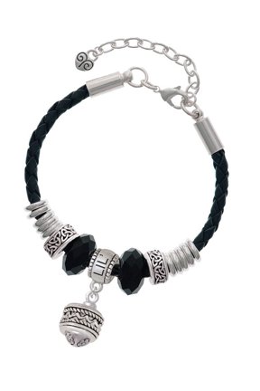 Silvertone Zig Zag with Braid Spinner Lil Sister Celtic Knot Leather Bead Bracelet, 7"+2" Extender