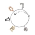 thumbnail image 1 of Delight Jewelry Silvertone Zig Zag with Braid Spinner Multi-Colored Crystal Love Charm Bracelet, 1 of 5