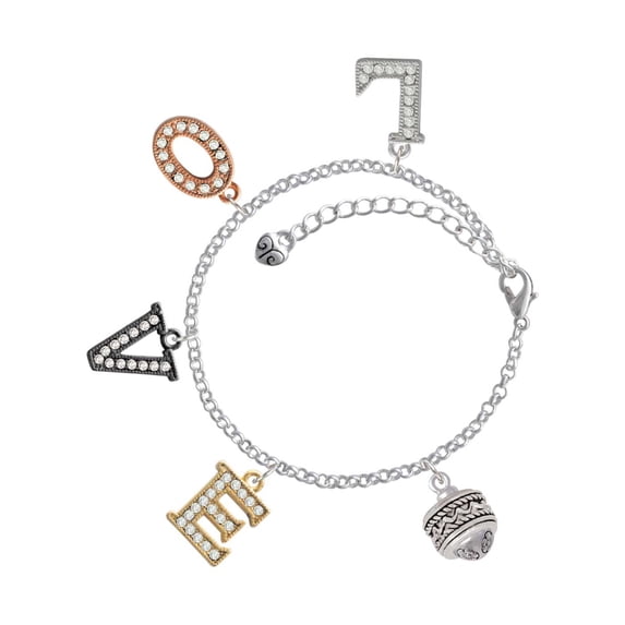Delight Jewelry Silvertone Zig Zag with Braid Spinner Multi-Colored Crystal Love Charm Bracelet