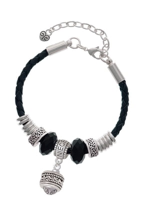 Silvertone Zig Zag with Braid Spinner Niece Celtic Knot Leather Bead Bracelet, 7"+2" Extender