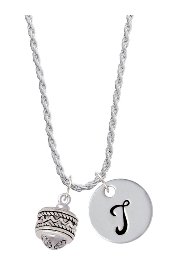 Silvertone Zig Zag with Braid Spinner Silvertone Script Initial Disc - T - Charm Necklace, 20"+3"