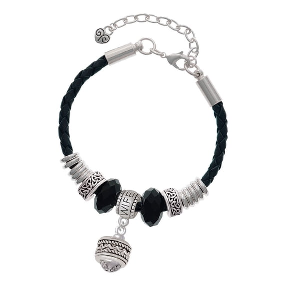 Delight Jewelry Silvertone Zig Zag with Braid Spinner Wife Celtic Knot Leather Bead Bracelet, 7"+2" Extender
