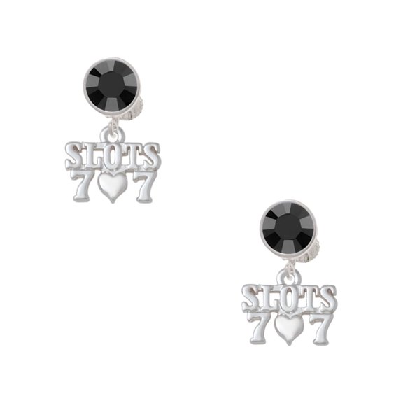 Delight Jewelry Slots with Heart and Lucky 7s Black Crystal Clip on Earrings