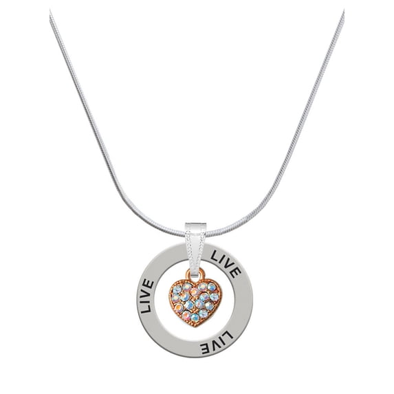 Delight Jewelry Small Rose Goldtone Heart with Clear AB Crystals Live Ring Charm Necklace, 18"