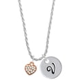 thumbnail image 1 of Delight Jewelry Small Rose Goldtone Heart with Clear Crystals Silvertone Script Initial Disc - V - Charm Necklace, 20"+3", 1 of 4