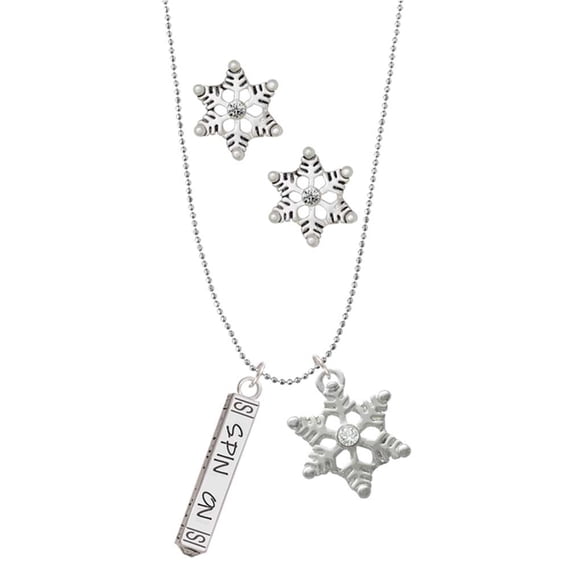 Delight Jewelry Spin On Bar Silver tone Snowflake Charm Necklace and Stud Earrings