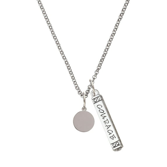 Delight Jewelry Stainless Steel 10mm Blank Disc - Silvertone Courage Strength Wisdom Honesty Bar Charm Necklace, 23"
