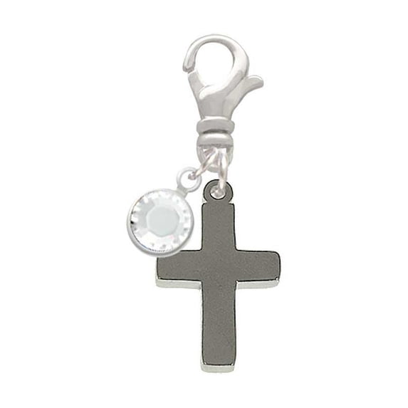 Delight Jewelry Stainless Steel 5/8" Cross - - Silvertone Clip on Charm with Clear Crystal Drop