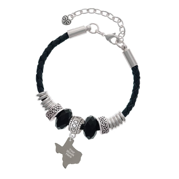 Delight Jewelry Stainless Steel Custom Engraved Texas - Godmother Celtic Knot Leather Bead Bracelet, 7"+2" Extender