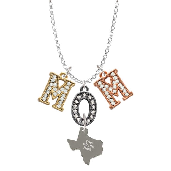 Delight Jewelry Stainless Steel Custom Engraved Texas - Multi-Colored Crystal Mom Charm Necklace