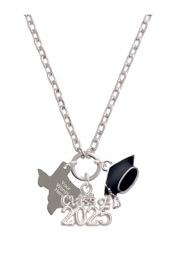 Stainless Steel Custom Engraved Texas - Silver-tone Class of 2025 Graduation Zoey Necklace, 28"