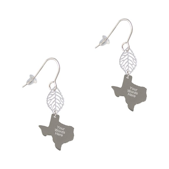 Delight Jewelry Stainless Steel Custom Engraved Texas - Silvertone Leaf French Earrings