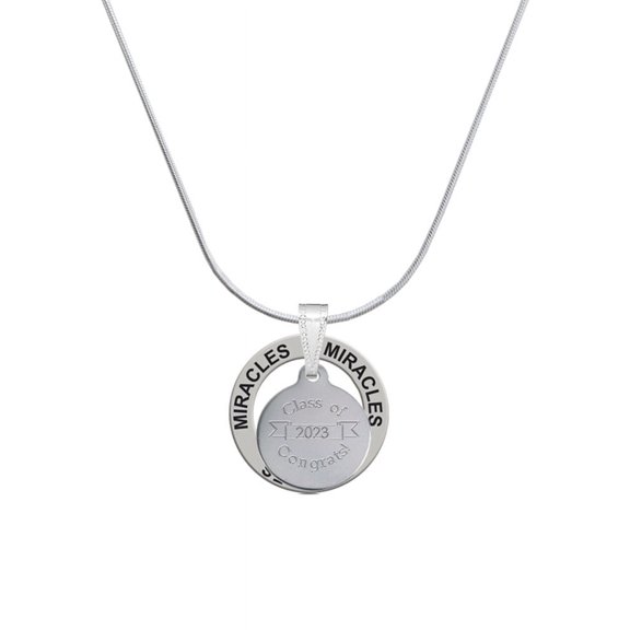 Delight Jewelry Stainless Steel Disc Class of 2023 Miracles Ring Charm Necklace, 18"