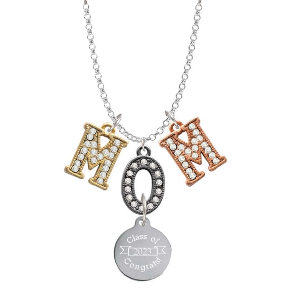 Delight Jewelry Stainless Steel Disc Class of 2023 Multi-Colored Crystal Mom Charm Necklace