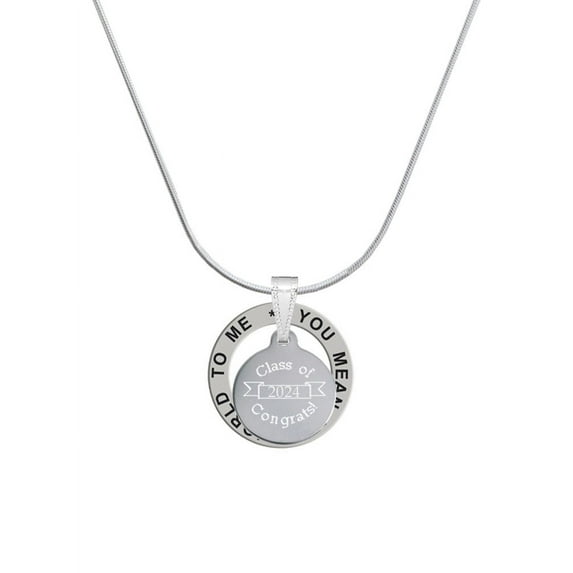 Delight Jewelry Stainless Steel Disc Class of 2024 Silver-tone You Mean the World to Me Ring Necklace, 18"